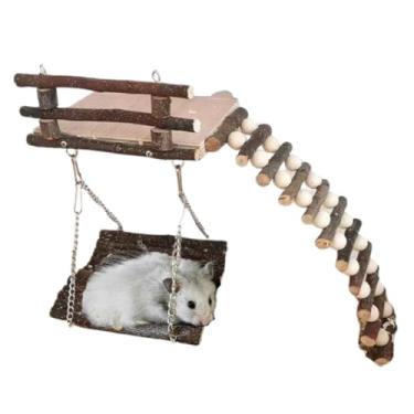 Imagem de Brinquedos de escalada para hamster plataforma de atividades de playground de madeira com escada e balanço para animais de estimação pequenos (natural)