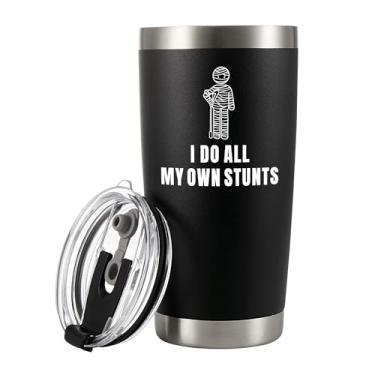 Imagem de I Do All My Own Stunts Funny Patient Gifts Recovery Gifts for Women Men Patients from Doctor Nurse Family Get Well Soon Copo isolado a vácuo com canudo e tampa removível, 590 ml, preto