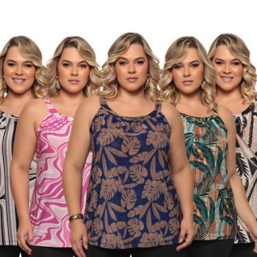 Imagem de Kit 5 Blusa Plus Size Feminina Versátil Estampada Alcinha - Felicity, 