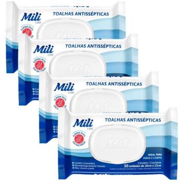 Imagem de Lenço Umedecido Ou Toalhas Antissépticas Mili 4 Pacotes c- 50 (total: 200 Toalhas)