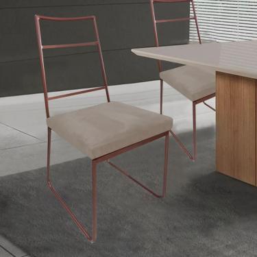 Imagem de Kit 02 Cadeiras Sala de Jantar Escritório Office Stark Industrial Ferro Bronze Suede Bege - Ahz Móveis