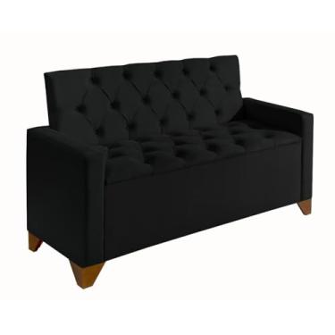 Imagem de Recamier Baú California Estilo Sofá Pés Em Madeira Sapateira Luxo Decorativo Estofado Tamanho 1,30 m Móveis De Armazenamento Moderno Organizador Premium Para Quarto Apoio Para Pés (Preto)