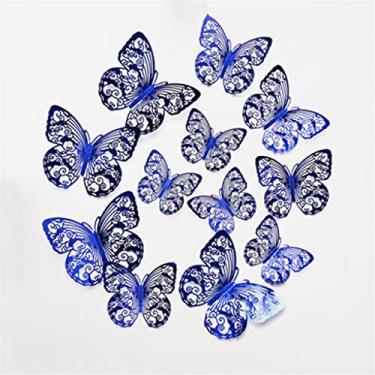 Imagem de 12 peças de adesivos de parede 3D de borboleta realista para decoração de casamento quarto de crianças adesivos de geladeira decoração de casa (cor: azul Tamanho: Tamanho único)