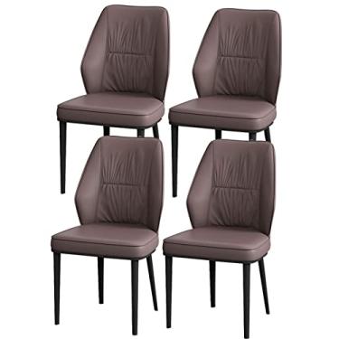 Imagem de Cadeiras de jantar, cozinha, sala de jantar, conjunto de 4 cadeiras laterais, cadeiras de couro napa com perna de aço carbono preto (café)