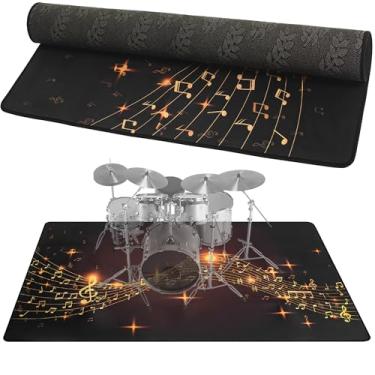 Imagem de Tapete de tambor, 1,2 m x 1,8 m, tapete de tambor, tapete musical com fundo antiderrapante, à prova de som, acessórios de carpete elétrico para bateristas, nota musical