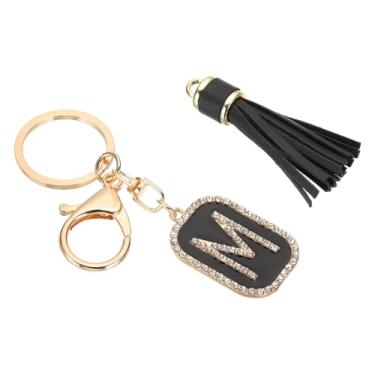 Imagem de PATIKIL Chaveiro com letra inicial, zircônia cúbica cristal alfabeto chaveiro letra m borla pingente chaveiro para mulheres bolsa bolsa bolsa charme acessórios, preto/dourado