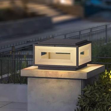 Imagem de CUTPOIY Tampas de poste de luz solar ao ar livre alimentadas por energia solar luminárias de coluna LED de luxo lâmpadas de coluna à prova d'água paisagem pilar iluminação cerca tampas de deck