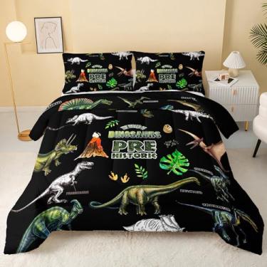 Imagem de QOOMO Conjunto de edredom de dinossauros jurássicos, animais 3D, adequado para decoração de quarto de meninas e meninos, tamanho solteiro com 1 edredom e 2 fronhas