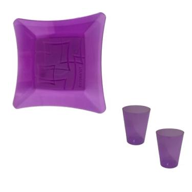 Imagem de Kit Festa Descartáveis 20 Pratos Churrasco Refeição + 20 Copos 200 Ml Reforçados (LILÁS)