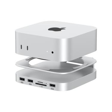 Imagem de Qwiizlab Hub de suporte de alumínio para Mac mini M4/M4 Pro, estação de ancoragem com gabinete SSD NVMe, 2 leitores de cartão USB-A de 10 Gbps, TF/SD 4.0 de 312 MB/s, USB-A 2.0, serve para SSD M.2