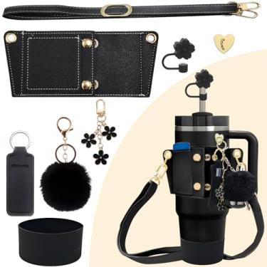 Imagem de SHEGZHUC 7 peças Stanley Cup Accessories, alça ajustável de couro para garrafa de água, tampas de canudo e suporte de copo protetor para 880-1180 ml (880-1180 ml), 4 acessórios pendentes para copos