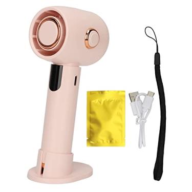 Imagem de Mbeysaq Ventilador portátil com visor digital inteligente, sem folhas, silencioso, pequeno, turbina de bolso, ventilador elétrico USB portátil para mesa (rosa)