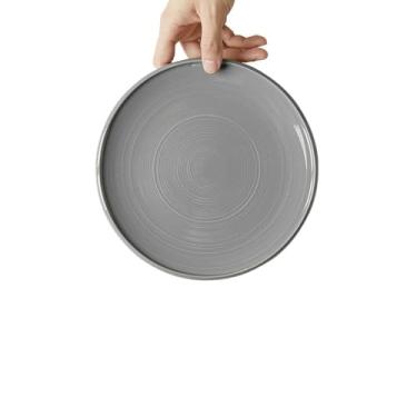 Imagem de Prato de carne específico para restaurante, utensílios de mesa redondos de cerâmica de cor sólida para uso doméstico - prato plano de 21,6 cm - azul-cinza