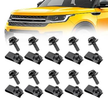 Imagem de 20 peças de kits de porcas em U extrudadas e parafusos de carroceria, forro de para-choque push pull metal resistente à ferrugem U protetor de capô espiral serve para a maioria dos carros acessórios