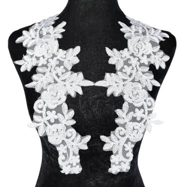 Imagem de Carytalee 1 par de remendos de flores de renda 3D costurados em fita de renda bordada aplique de vestido de casamento aplique de roupas faça você mesmo costura artesanato decoração suprimentos, branco