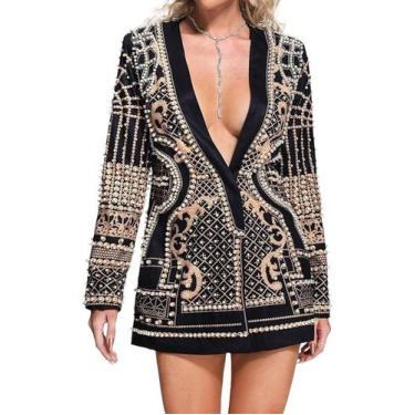 Imagem de Vestido blazer BELLA BARNETT feminino com estampa de pérola preta