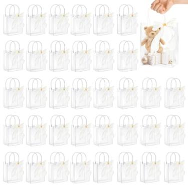 Imagem de SHANDERBAR 60 Sacolas De Presente Pvc Transparente Com Alças E Fita - Reutilizáveis, À Prova D'Água, Plástico, Para Lembrancinhas Festa, Escola, Casamentos, Aniversários, Chás Bebê (13,8 X 14,7 Cm)