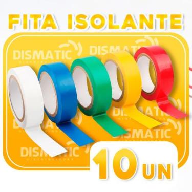 Imagem de Kit 10 Fita Isolante Colorida Profissional 5 Metros Alta Qualidade Res