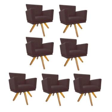 Imagem de Kit 07 Poltrona Cadeira Decorativa  Mind Base Giratória Sala de Estar 