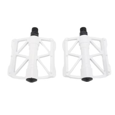 Imagem de 1 par de pedais de ciclismo lateral duplo pinos não escorregadores de alumínio Pedal de pé oco para andar de montanha de bicicleta etc. peças de bicicleta (White)