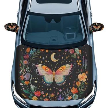 Imagem de Pirexcny Capas de capô com estampa de borboleta para carros capa de capô de carro elegante e acessórios de espelho de carro à prova d'água capa protetora de capô de carro para veículo SUV Sedan