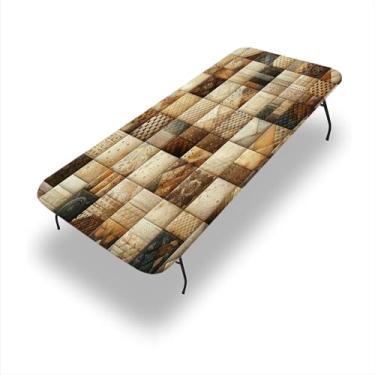 Imagem de ESFVRG Toalha de mesa retangular marrom, cubos inspirados em patchwork em blocos de conceito boêmio, capa de mesa de 76 cm x 182 cm para mesa dobrável de 1,8 m, cinza-escuro quente