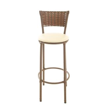 Imagem de Banqueta Alta Encapada Em Junco Cor Argila Para Bancada Área Gourmet Cozinha (BEGE)