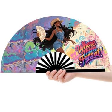 Imagem de AYTHSRIC 13 fãs de dança em linha, ventilador de mão de botas no chão, onde eles fãs no Clack Fan, ventilador de mão ocidental para dança, festa, decoração, festival, grande ventilador dobrável de