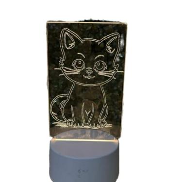 Imagem de Luminária LED Decorativa Infantil, Abajur Acrílico com Design de Gatinho, Base em MDF