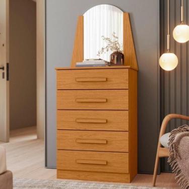 Imagem de Cômoda com 05 Gavetas e Espelho New Veneza Marrom - Albatroz Móveis