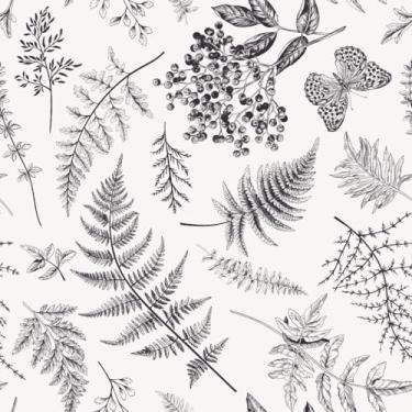 Imagem de Papel de Parede Adesivo Lavável Folha Borboletas Preto 12m