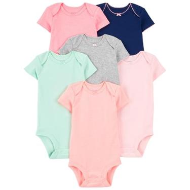 Imagem de Simple Joys by Carter's Pacote com 6 bodies de manga curta para bebês meninas, Multicolorido/cores sólidas, 3-6 Meses