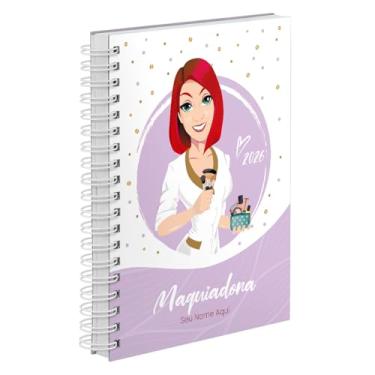 Imagem de Agenda Comercial 2026 Personalizada Capa Dura Maquiadora Ruiva Cores (Lilás)