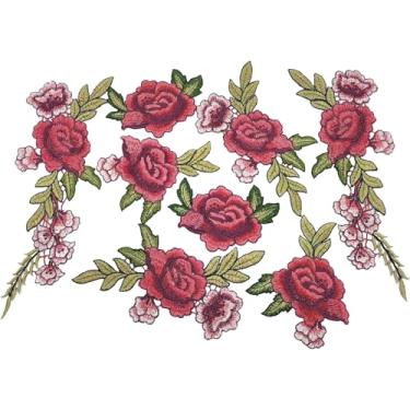 Imagem de YOOGCORETT 8 peças bordado 3D flores rosas tecido apliques flores enfeites de renda para bolsas faça você mesmo roupas acessório de costura, vermelho
