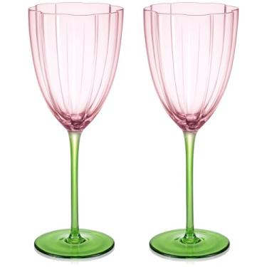 Imagem de SiliFine 2 peças de copos de vinho de bruxa rosa e verde copos de vidro de princesa taças de bruxa com haste longa presentes de aniversário de casamento para mulheres (estilo taça de vinho de flor