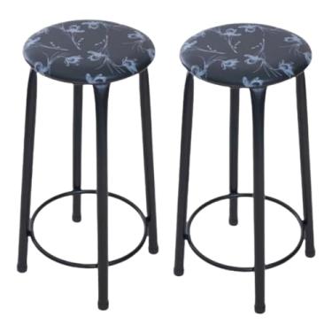 Imagem de 2 banquetas alta sem encosto cozinha bancada balcão area gourmet(preto florido)