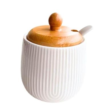 Imagem de Açucareiro Oasis Cerâmica Branca Bambu Colher Textura 360ml