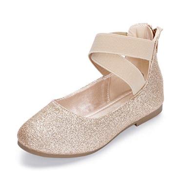 Imagem de HEHAINOM Sapatilhas de bailarina Mary Jane infantis com elástico no tornozelo, Gold Glitter, 2 Little Kid