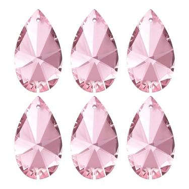 Imagem de PATIKIL Pingentes de cristal K9, contas de gota, pacote com 6 peças de prismas de lustre de 38 mm, contas penduradas, lâmpada DIY para decoração de artesanato, rosa