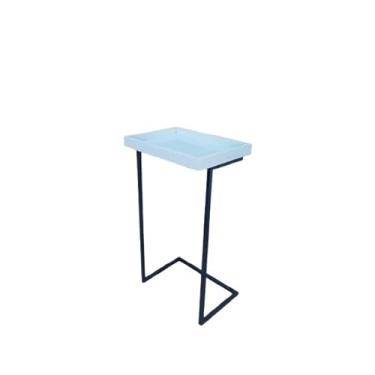Imagem de Mesa Lateral De Apoio Sofá Pé De Aço - Sofisticação, Luxo e Decoração (Perola/Preto)