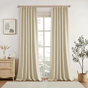 Imagem de Cortinas blecaute de linho plissadas com 2 peças, 2 peças, cortinas plissadas de linho para sala de estar com ganchos, painéis de janela isolados térmicos extralongos para villa, bege natural, 106 L x