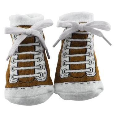 Imagem de Meia Infantil Tênis Antiderrapante Marrom 0-12 Meses - Gici Kids