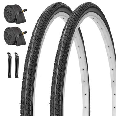 Imagem de SIMEIQI Pacote com 2 pneus e tubos de bicicleta de 66 x 3 cm com válvula Schrader AV32 mm para pneus de bicicletas urbanas urbanas City Commuter Hybrid Road (preto, 26 x 1 3/8)