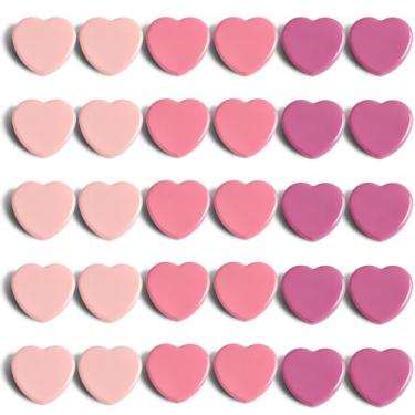 Imagem de ZDZBLX 30 peças de ímãs de geladeira de coração rosa - Ímãs pequenos e fortes, ímãs de geladeira resistentes para quadros brancos, armários de artesanato escolar, mini ímã decorativo para cozinha