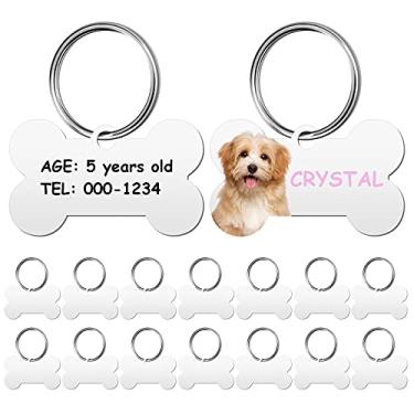 Imagem de 16 peças de sublimação em branco para cães, etiqueta de identificação de animais de estimação com sublimação em forma de osso