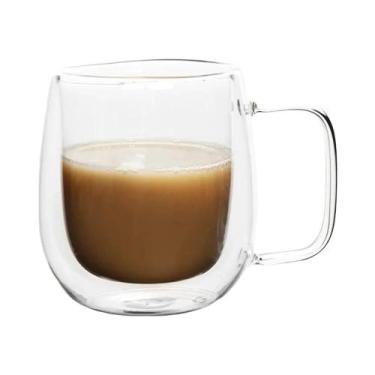 Imagem de Copo De Café De Vidro Com Parede Dupla Isolada Com Alça Para Bebidas Q