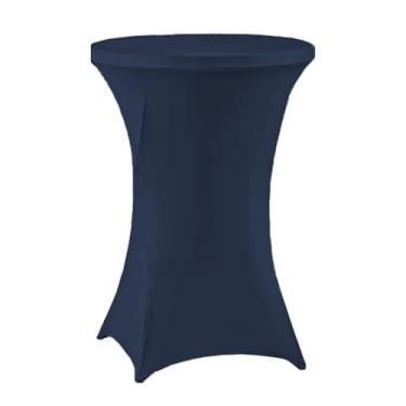 Imagem de meioro Toalha de mesa de coquetel, azul marinho, 81 x 109 cm, elastano para mesas redondas, cantos quadrados elásticos, capa de mesa alta para festa, bar, casamento, aniversário, banquete