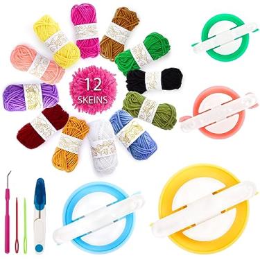 Imagem de VGOODALL Kit de 20 peças para fazer pompom, fabricantes de pompons com novelos coloridos de fio conjunto de bolas puff para crianças, adultos, iniciantes, decoração DIY