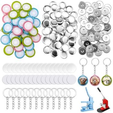 Imagem de Quelay 60 conjuntos de chaveiros, suprimentos para fabricação de botões, chaveiro dupla face, peças de metal dupla face para pressionar à mão, crachá redondo, artesanato, criar botões personalizados