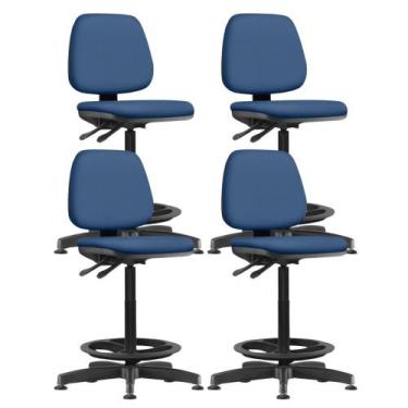 Imagem de Kit 04 Cadeiras Caixa Alta Giratória Estofada Work F02 Crepe Azul - Ly